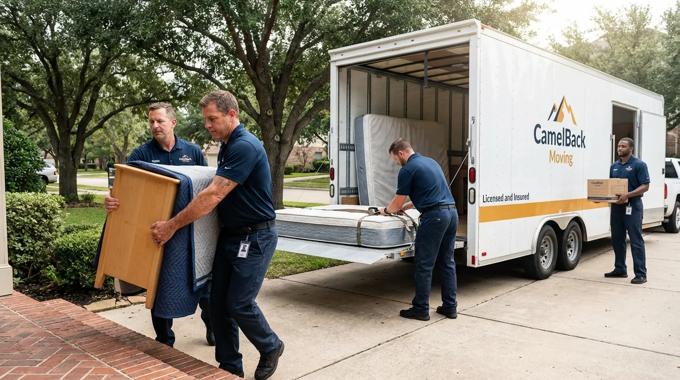 Crew loading residential truck for cross-state move from Hope Mills, NC